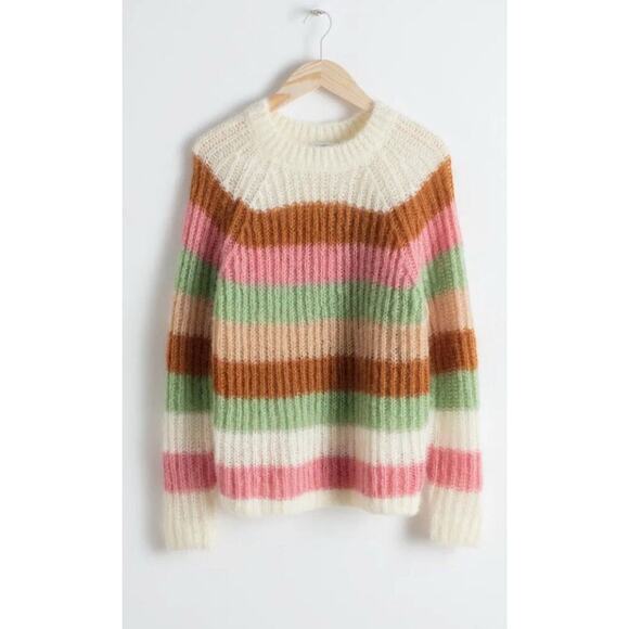 & Other Stories Size XS Chunky Knit Color Block Stripe Boxy Sweater Mohair Blend - Picture 1 of 10